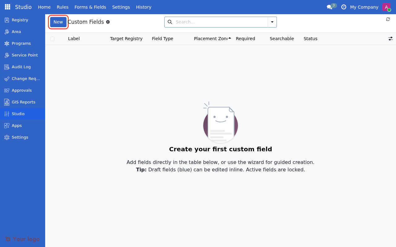 Custom Fields list in Studio