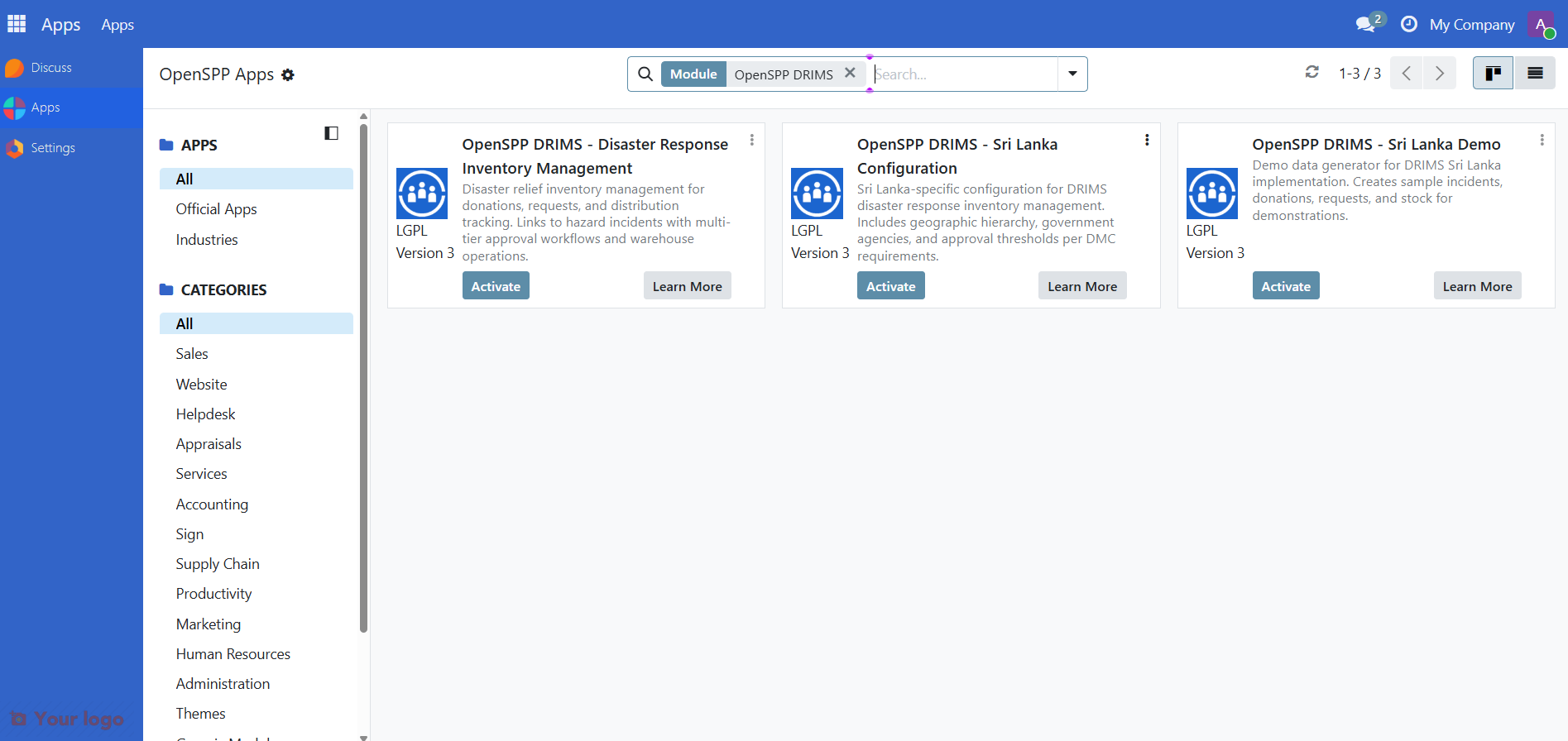 Searching for the DRIMS module in the Apps menu