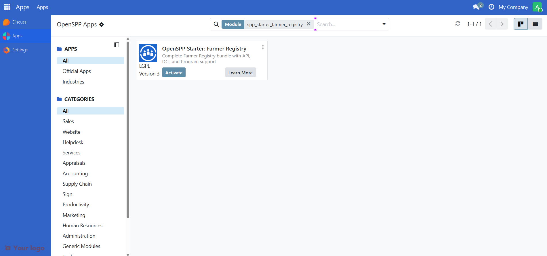 Searching for SPP Farmer Registry module