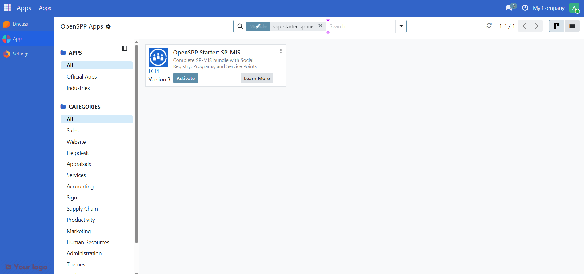 Searching for SPP Base module in Apps