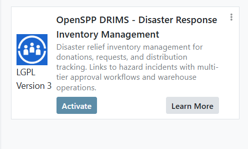 DRIMS module activation screen