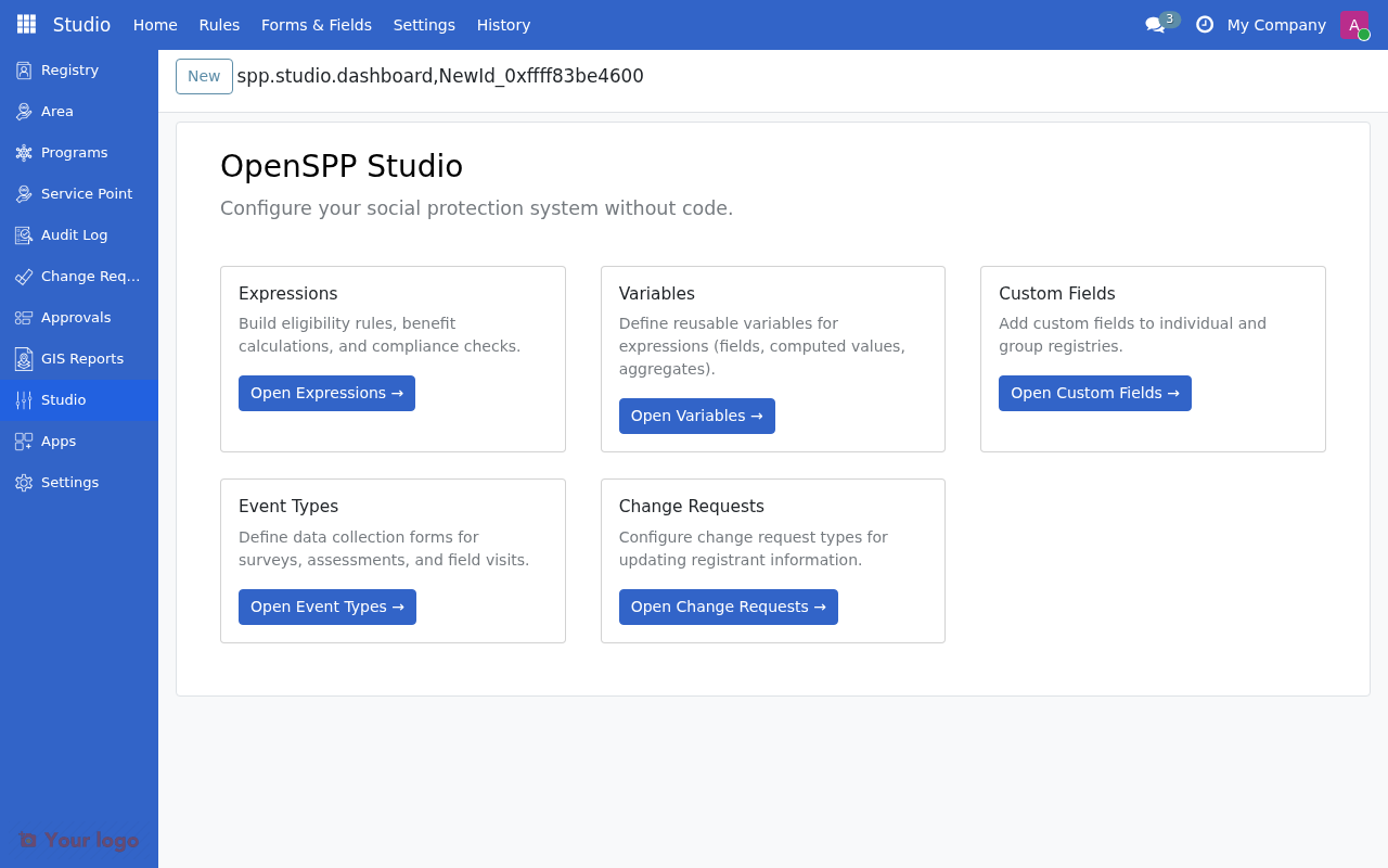 Studio Dashboard showing the main tool cards