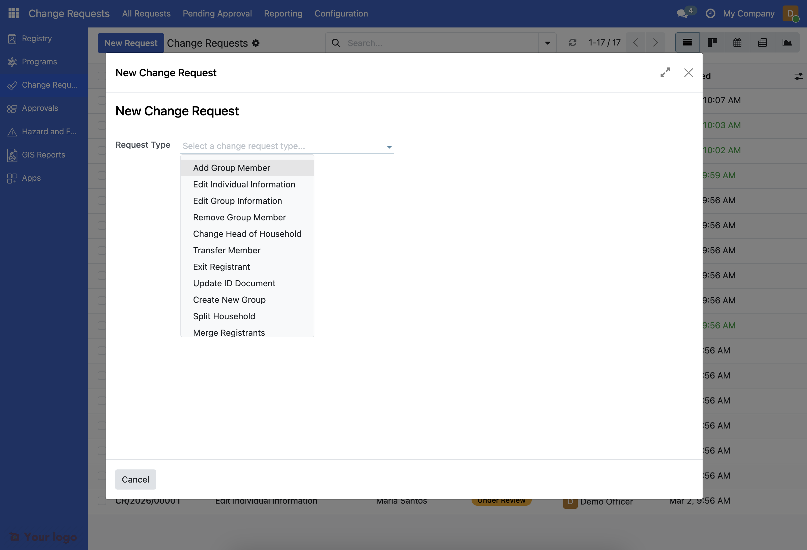 Request type selection