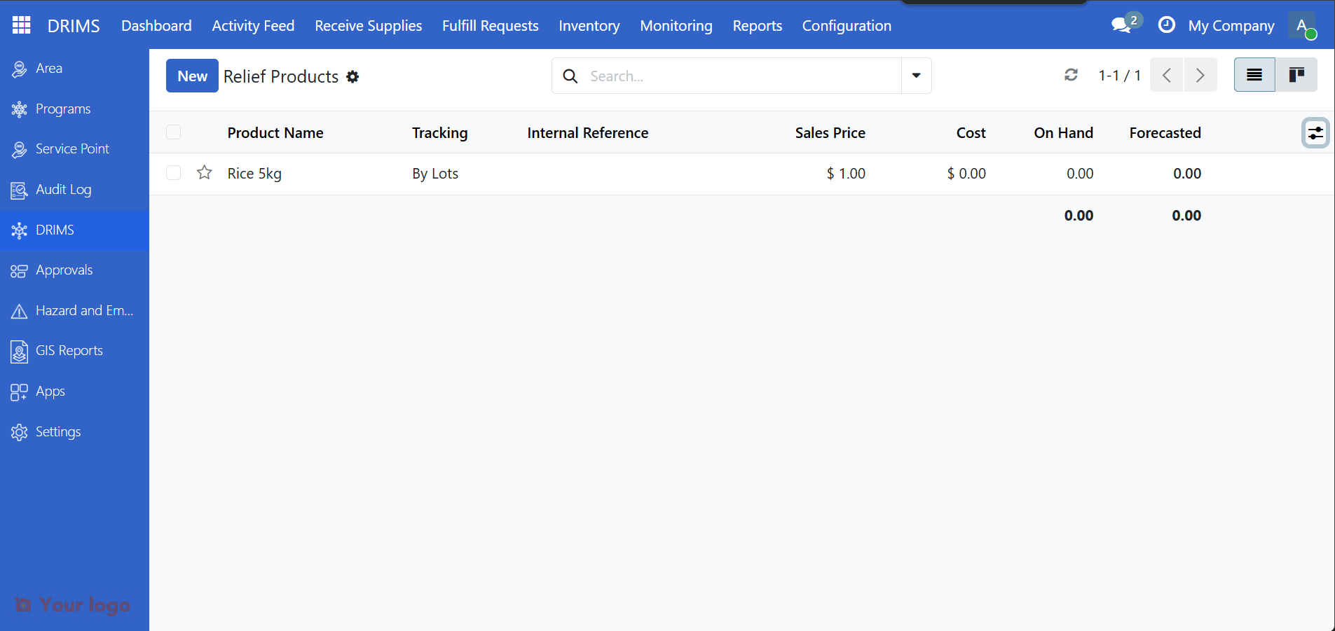New product form showing name, category, and tracking fields