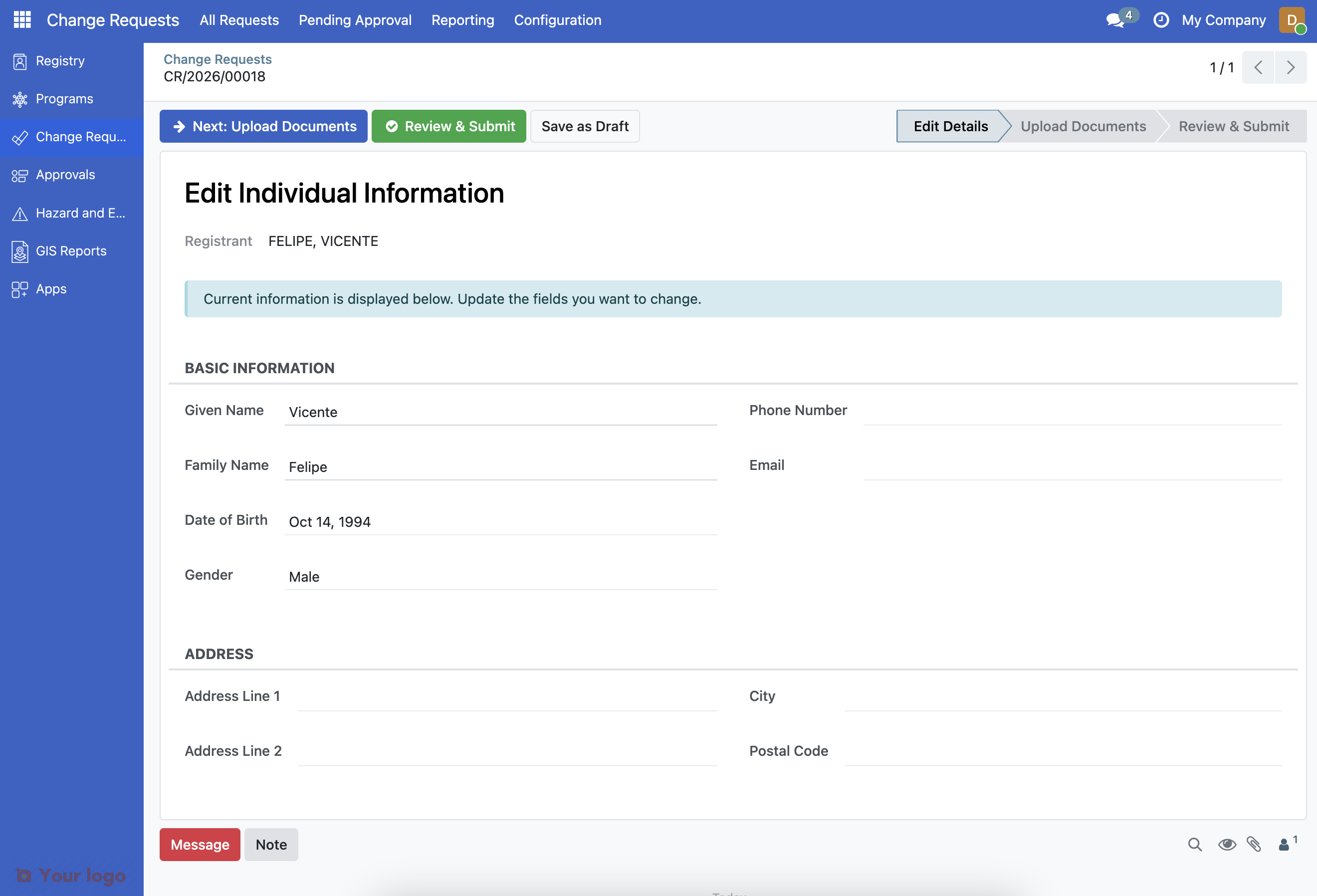 Edit Individual form