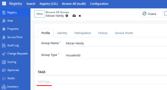 Tags section