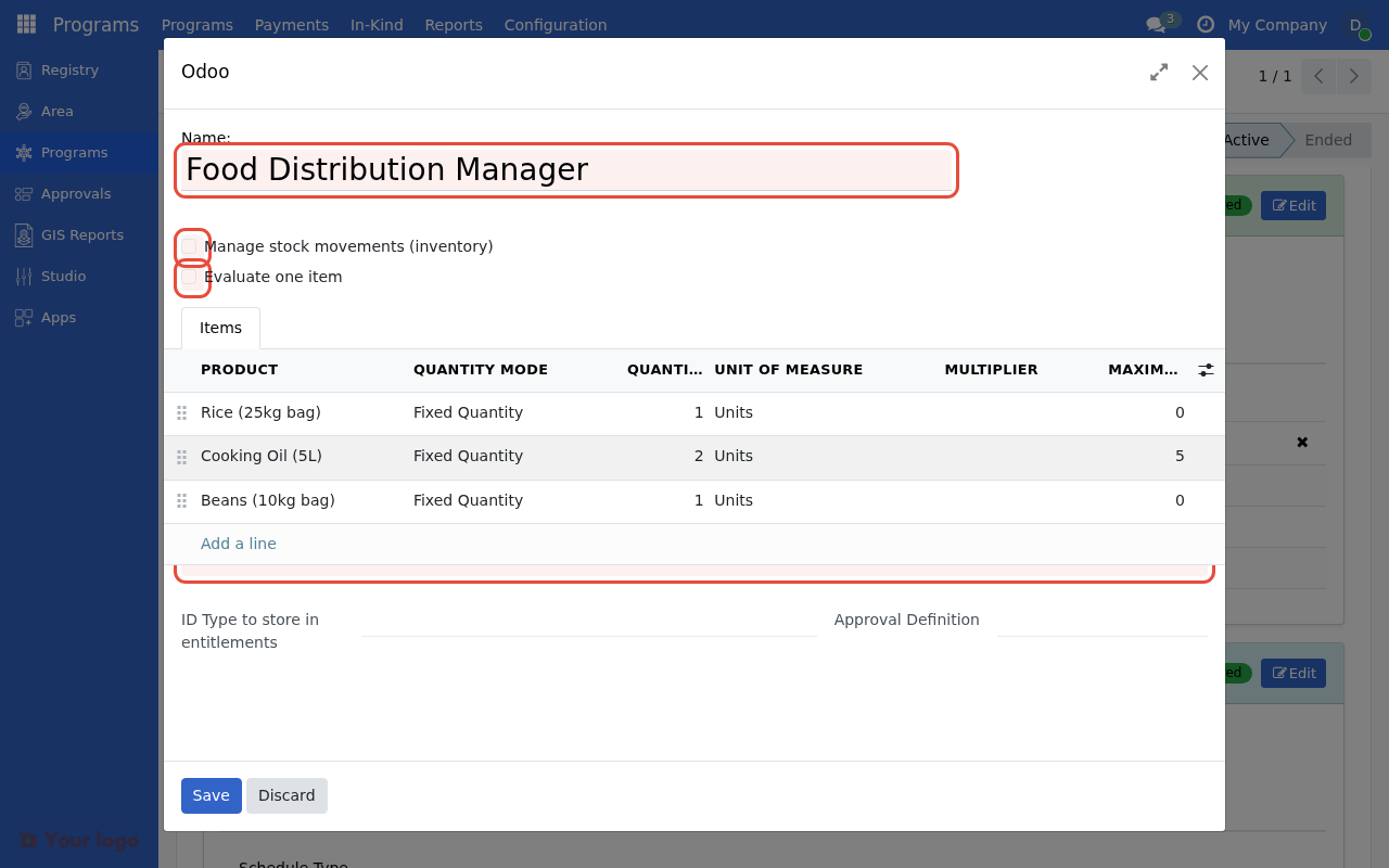 In-kind entitlement manager form