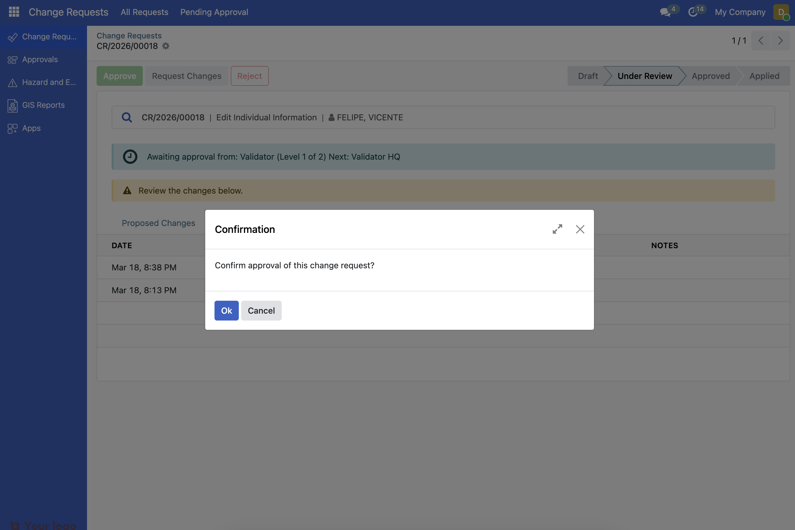 Confirmation dialog
