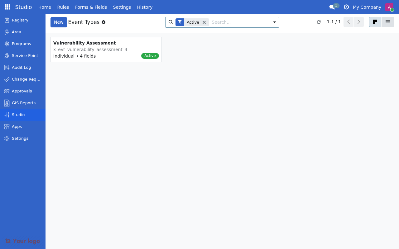 Event Types list showing active event type