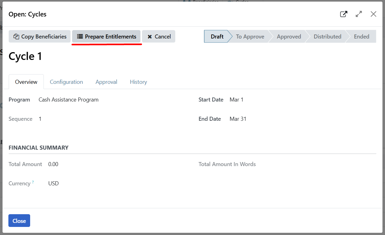 Prepare entitlements button