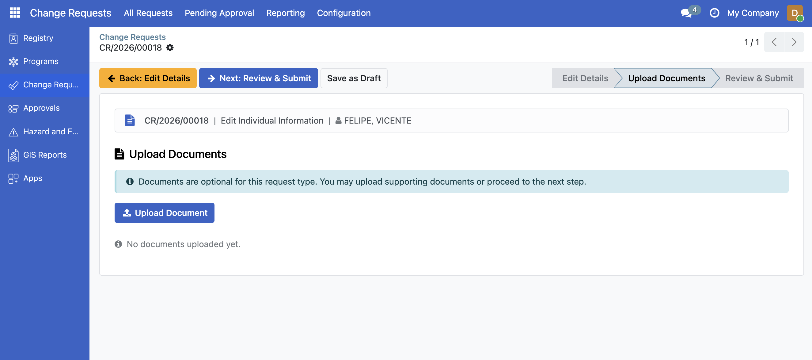 Upload Document button
