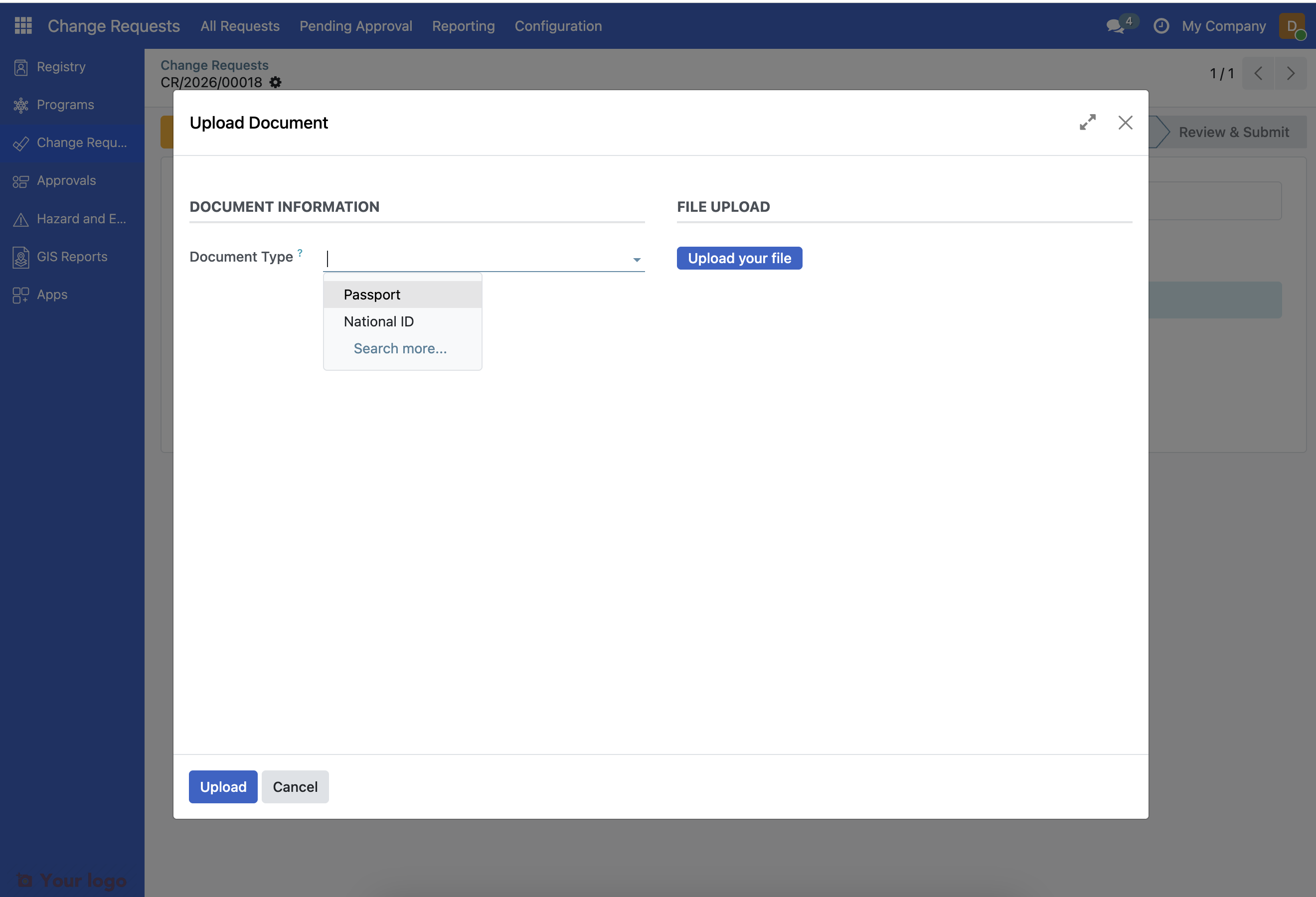 Document upload form