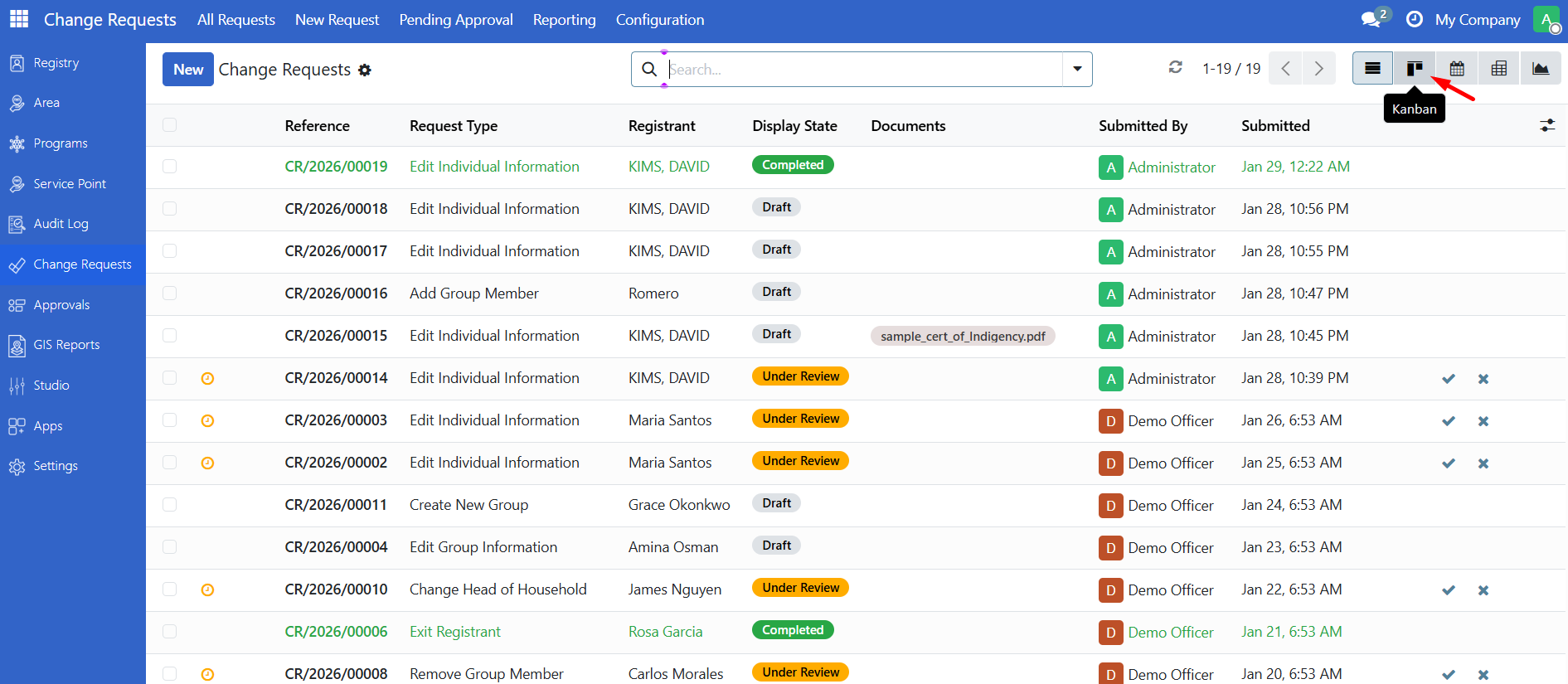 Kanban view