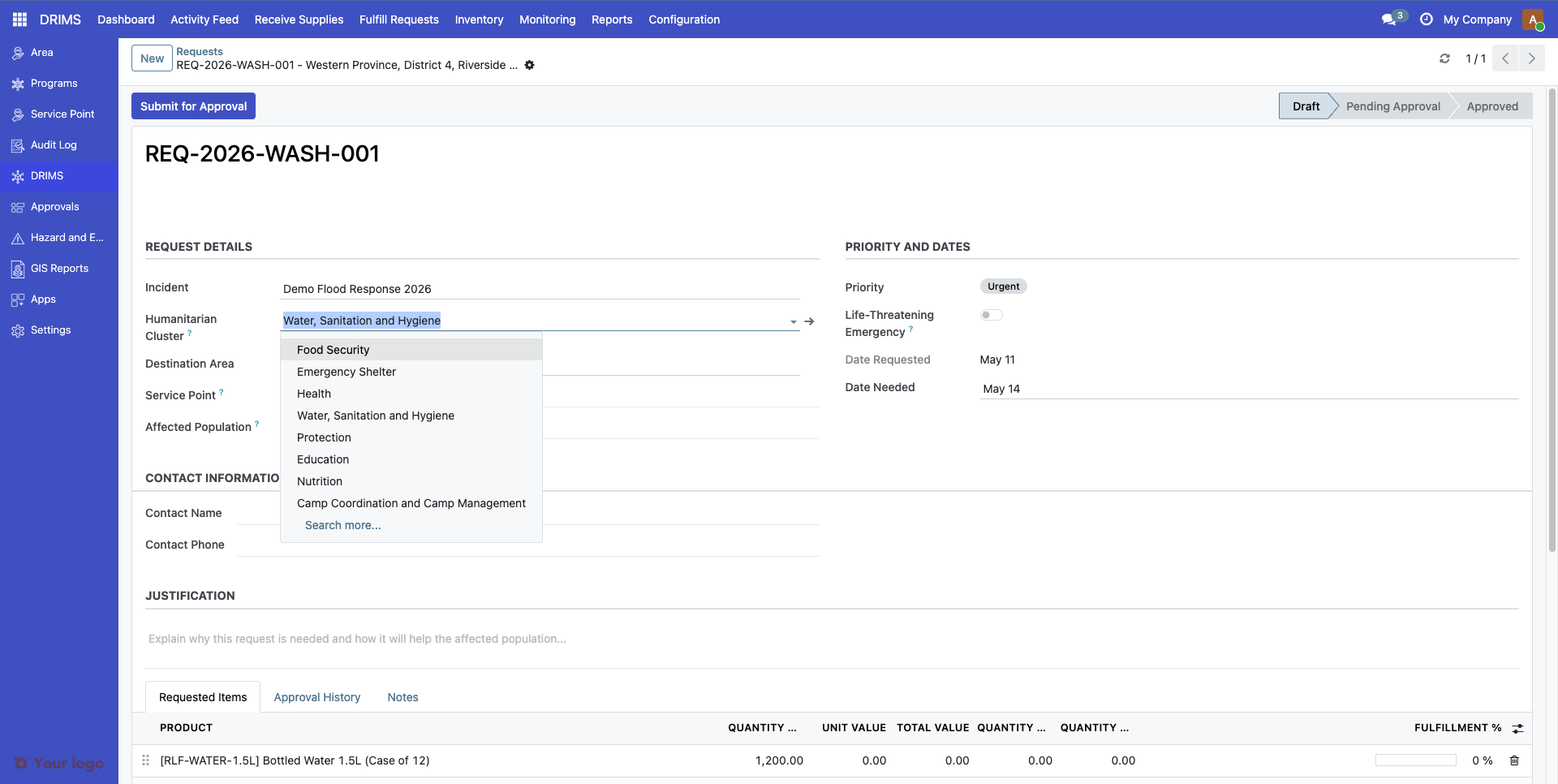 Cluster selection on request form