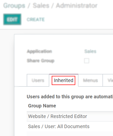 View of a group’s form emphasizing the tab inherited in OpenSPP