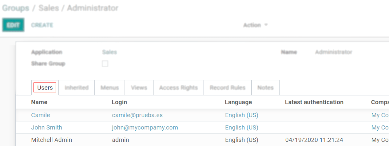 View of a group’s form emphasizing the tab users in OpenSPP