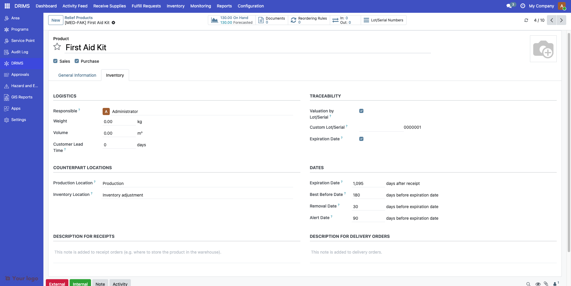 Screenshot: Product expiry configuration