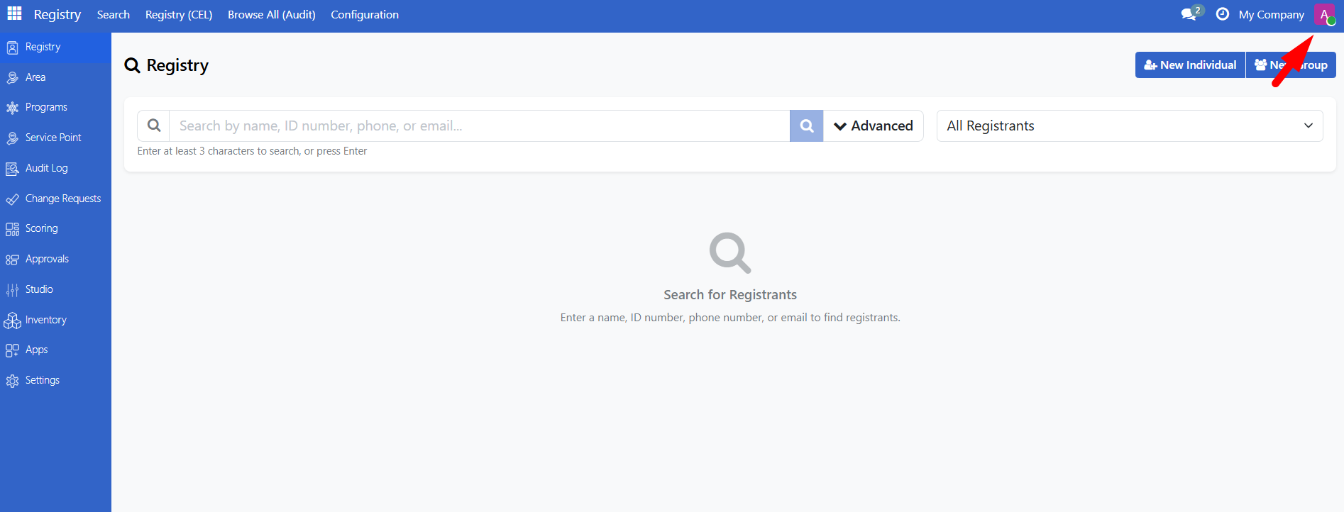 User menu options